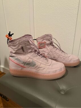Nike Air Force 1 Pink High-Top Canvas Sneakers with Grey Swoosh Women’s 8